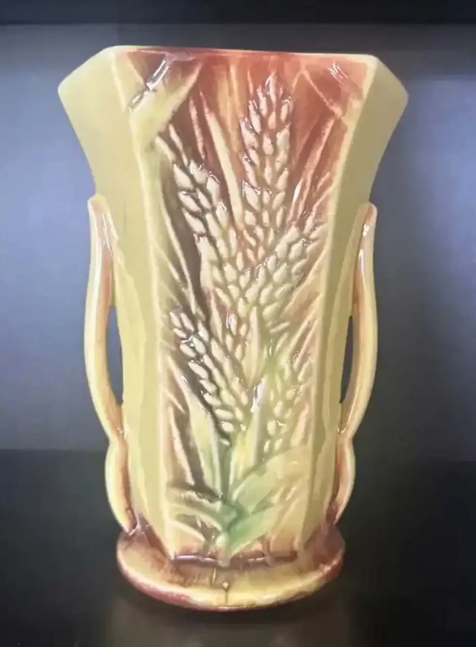 Vintage McCoy Wheat Vase Yellow, Brown, Green - 8.5